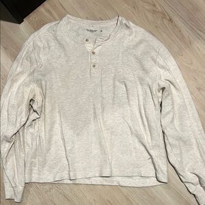 Abercrombie Cream Long Sleeve Henley Shirt